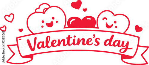Cute valentine's day banner with cartoon marshmallows and hearts