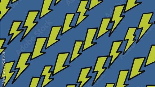 Digital illustration of yellow lightning bolts on a blue background, viewed from directly above, showcasing a repetitive pattern of energetic weather elements.