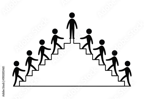 Vector illustration of people climbing stairs toward a common goal of leadership