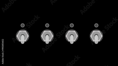 animated metal switch toggle on off with different light indicator. animation footage video on alpha channel(transparent) background.