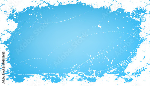 Blue‑white hand drawn grunge backdrop. Weathered rough texture with scratch lines and white paint spots, distressed frame design and winter abstract vector background for creative projects