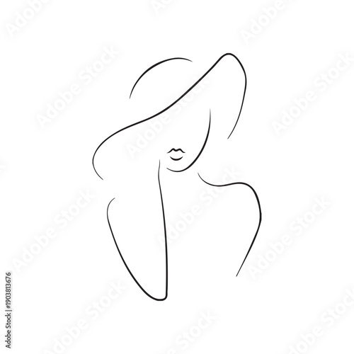 Minimalist line of a woman wearing a hat profile vector