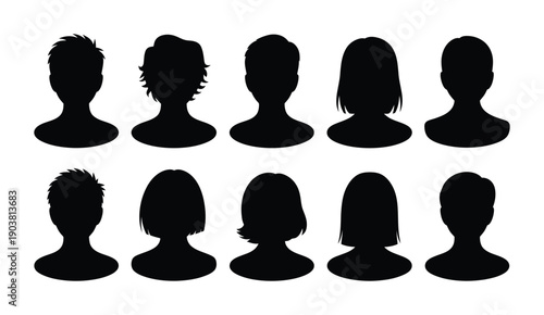 Vector illustration of various silhouettes showcasing different hairstyles for men and women