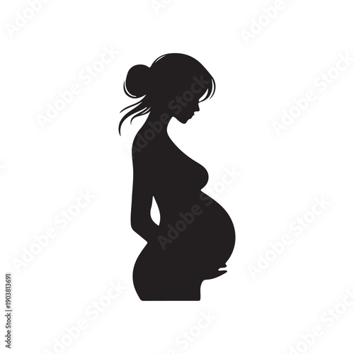 Pregnant woman silhouette profile black white vector