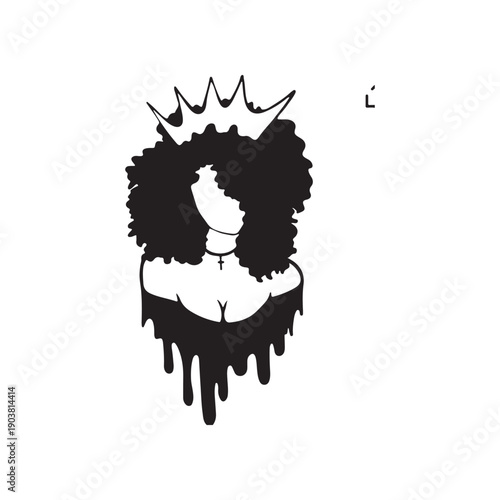 Woman with Crown and Dripping Hair in Black and White vector