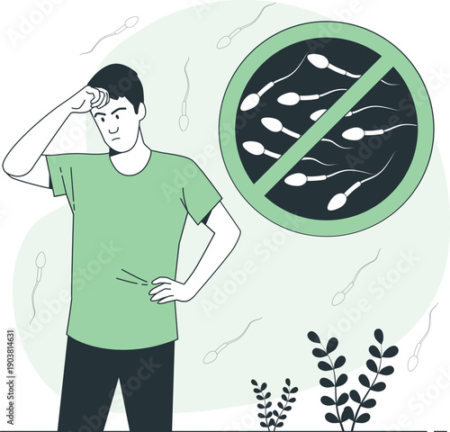 Man with headache avoiding noisy environment with sound waves icon