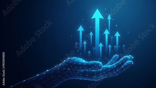 Abstract Digital Hand Supporting Growth Arrows: Technology, Business & Future Trends