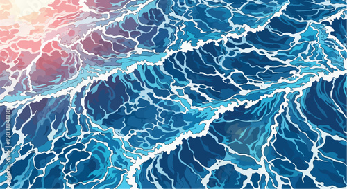 Aerial view of a modern urban wastewater treatment plant with a large body of water reflecting sunlight.