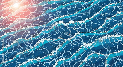 An aerial view of a modern urban wastewater treatment plant with a large body of water reflecting sunlight in a serene environment.