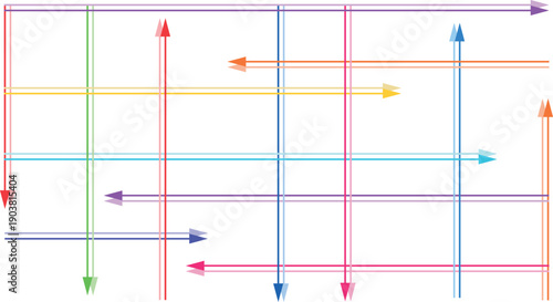 Colored and thin arrows with shadows, squares, and graphical growth and direction of movement. Ultra-thin arrows