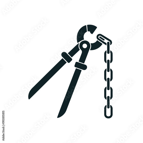 Heavy duty industrial cutters severing a metal chain link