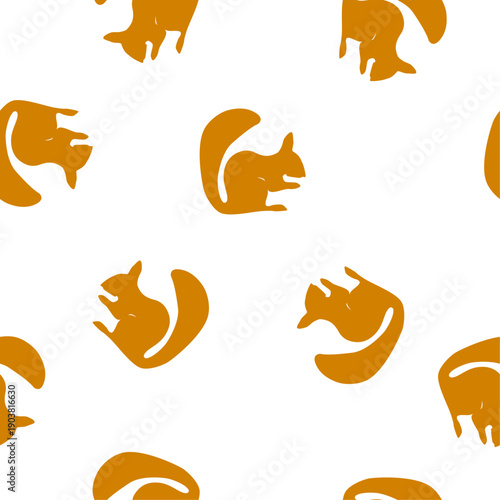 Seamless pattern stylization silhouette orange squirrel on white, vector eps 10