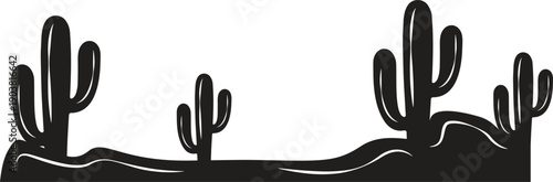 Mexico desert sunset. Black cactus silhouettes. Vector set cactus icon. Flat design. EPS 10.