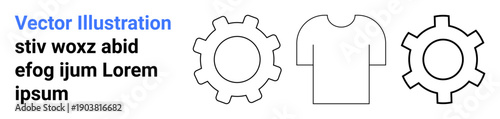 Combination of two gear shapes and a t-shirt outline. Ideal for teamwork, customization, production, creativity, apparel design, engineering, and simple landing page