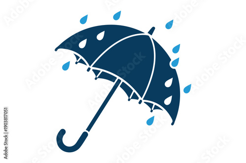 Blue Umbrella in Rain Drops