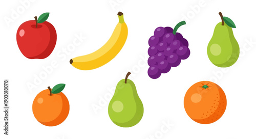 Bright Collection of Fresh Fruit Icons on Isolated White Background