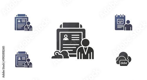 Applicant Tracking System and Recruitment Process Icons Set in a Professional Style on an Isolated White Background.