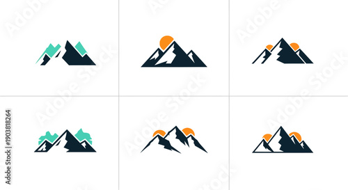 Collection of Mountain and Nature Landscape Logos for Outdoor Adventure and Travel Brands on Isolated White Background