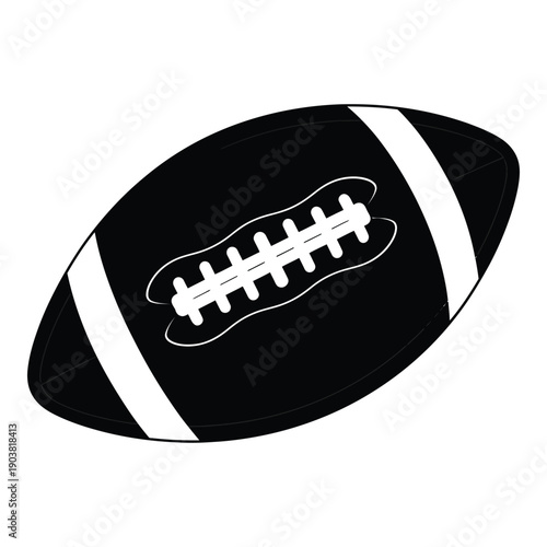 Black and white American football with white laces and stripe monochrome sports ball