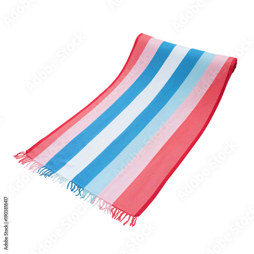 Bright Striped Towel on a Surface Ready for Beach Use During Summer Days