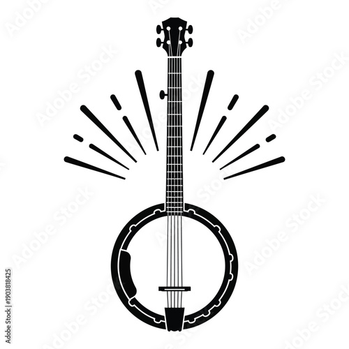 Black and white banjo with radiating lines string instrument musical instrument monochrome de
