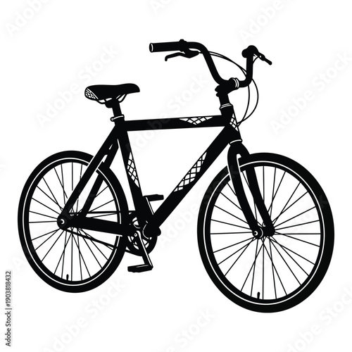 Black and white bicycle silhouette with thin tires and straight handlebars bike