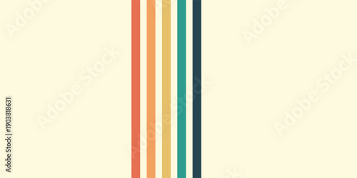 Abstract colorful 70s background vector. Vintage retro wallpaper with rainbow stripes and wavy lines. A 1970 color illustration suitable for posters, banners, decorative items and wall art.