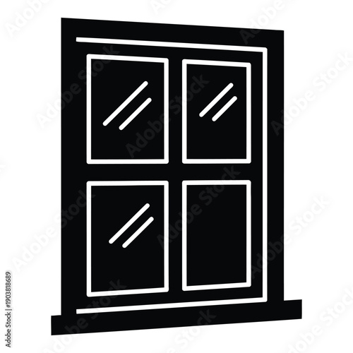 Black and white line of a four pane window with diagonal slats four panes line diagonal slats
