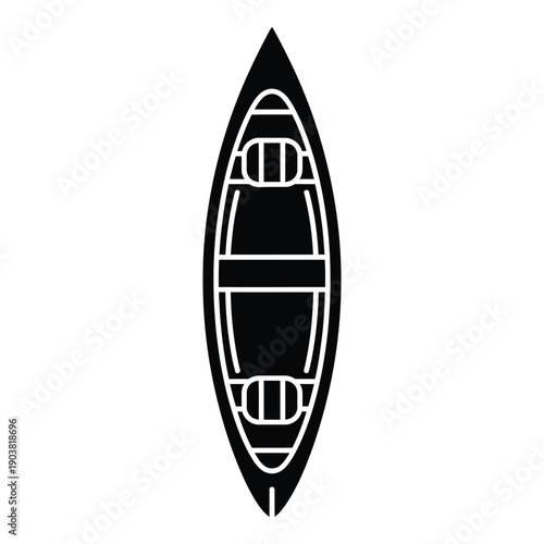 Black and white line of a kayak viewed from above canoe boat watercraft