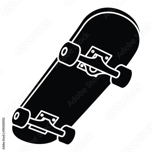 Black and white skateboard side view wheels trucks