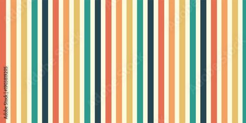 Abstract colorful 70s background vector. Vintage retro wallpaper with rainbow stripes and wavy lines. A 1970 color illustration suitable for posters, banners, decorative items and wall art.