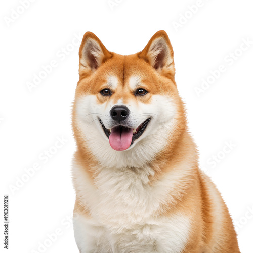 Happy Dog Sits Happily With Tongue out in Front of a Plain Background During ...