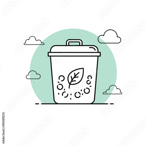 Minimalist compost bin line art kitchen eco living leaf icon vector