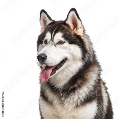 Siberian Husky Sits With a Relaxed Pose and a Happy Expression in a Studio Se...