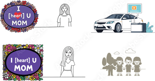 A heartwarming illustration of a mother's love with various symbols and graphics