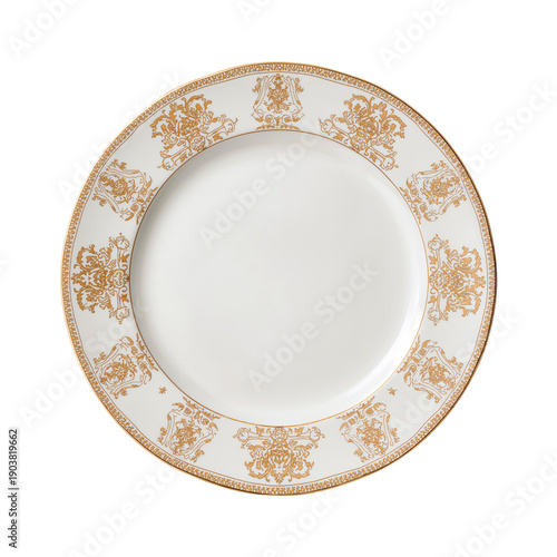 Decorative Plate With Floral Design and Gold Accents on a Plain Background