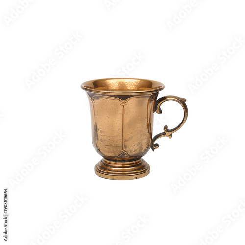 Vintage Brass Cup With Intricate Design Displayed on a White Background