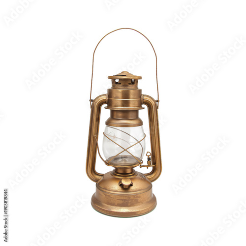 Lantern Standing on a Flat Surface With a Shiny Copper Finish and a Glass Center