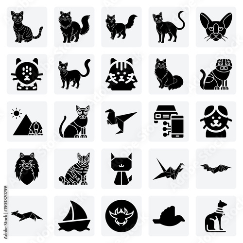 A Showcase Of International Feline Breeds – Norwegian Forest Cat, Egyptian Mau, And Japanese Bobtail Illustrations.