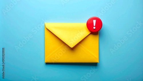 Yellow envelope with red alert icon on blue background