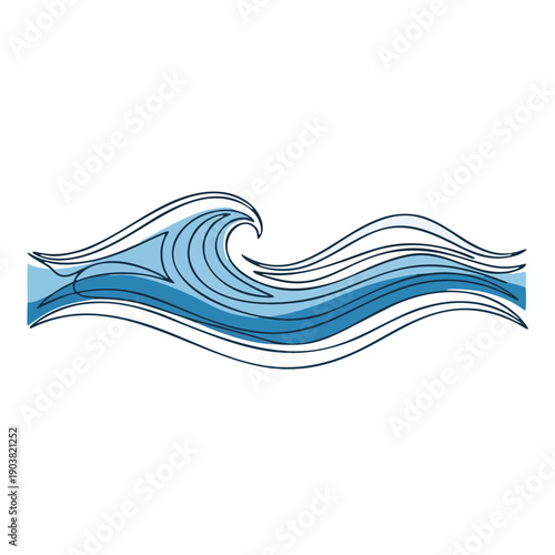 Continuous line drawing of ocean waves, minimalist sea wave vector illustration