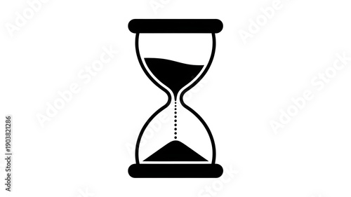 Minimal Hourglass Icon Representing Time, Countdown, Deadline, Waiting, Patience, Sand Timer Symbol in Black and White Flat Design