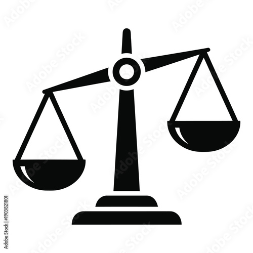 Black and white balance scale with empty pans on a pedestal base justice scales of justice de