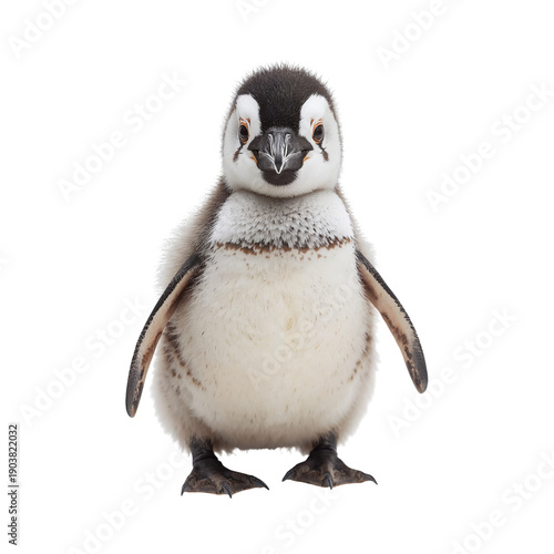 Penguin Chick Stands on White Background During Daytime
