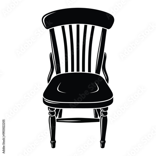 Black and white silhouette of a wooden chair with vertical back slats vertical slats