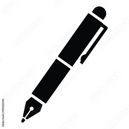 Black fountain pen nib up in monochrome silhouette style writing instrument stationery