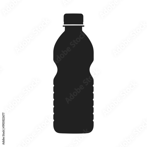 Simple black silhouette of a plastic water bottle isolated on white