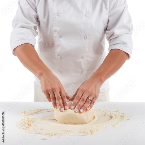 Baker is Kneading Dough on a Clean Surface During a Baking Session