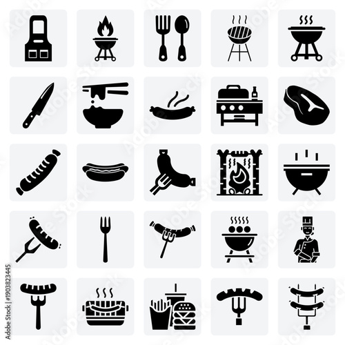 Summer Barbecue Essentials – Grill, Flame, Sausage, And Cooking Implements For Restaurant And Event Promotions.