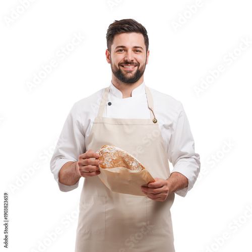 Baker Holds Fresh Pastry in a Kitchen Setting With Simple Equipment and Clean...